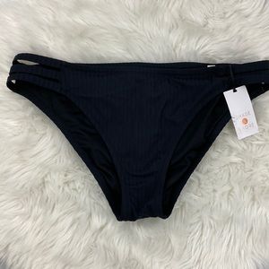 2/$20 Shade & Shore Black Ribbed Triple Side Tab Cheeky Bikini Bottoms L or XL
